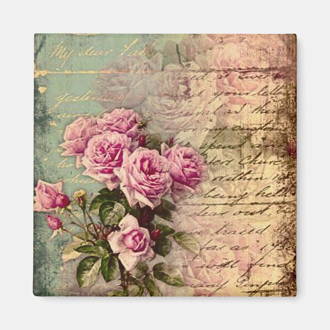 Aimant francais chic, shabby chic, roses roses roses, flo (Devant)