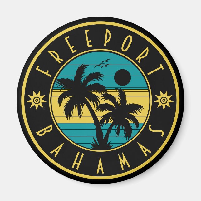 Aimant Freeport Bahamas Îles Rétro Palm Trees Souvenir (Devant)