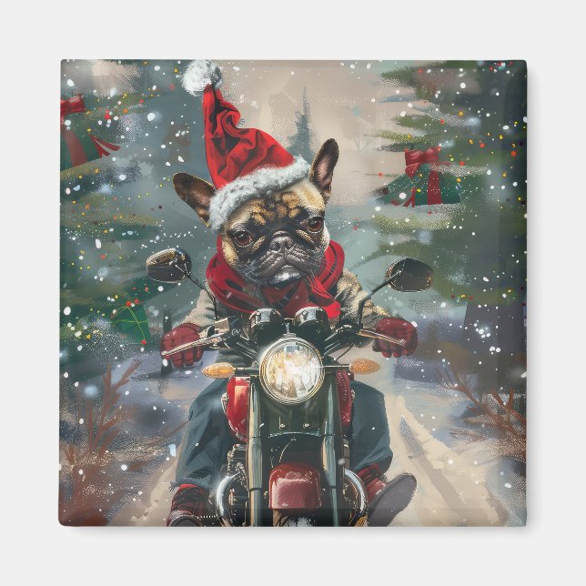 Aimant French Bulldog Riding Moto Noël (Devant)