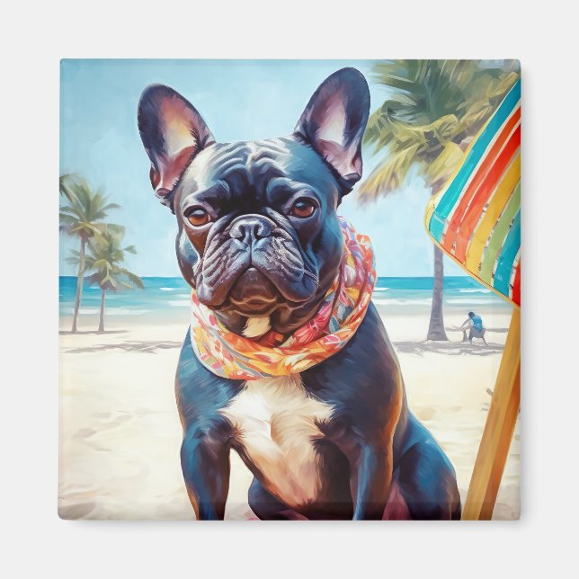 Aimant French Bulldog sur la plage, cadeau d'été pour amo (Devant)