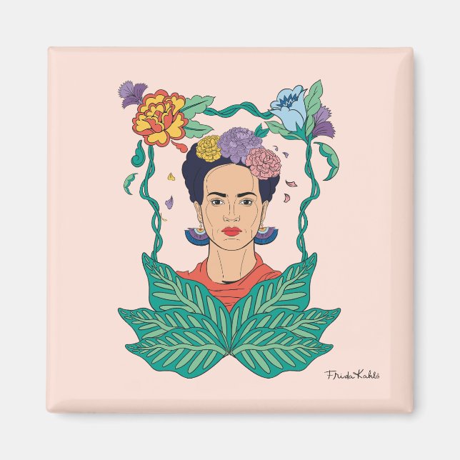 Aimant Frida Kahlo Graphisme du cadre floral (Devant)