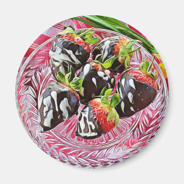 Aimant frigorifique à fraises recouvertes de choco (Devant)