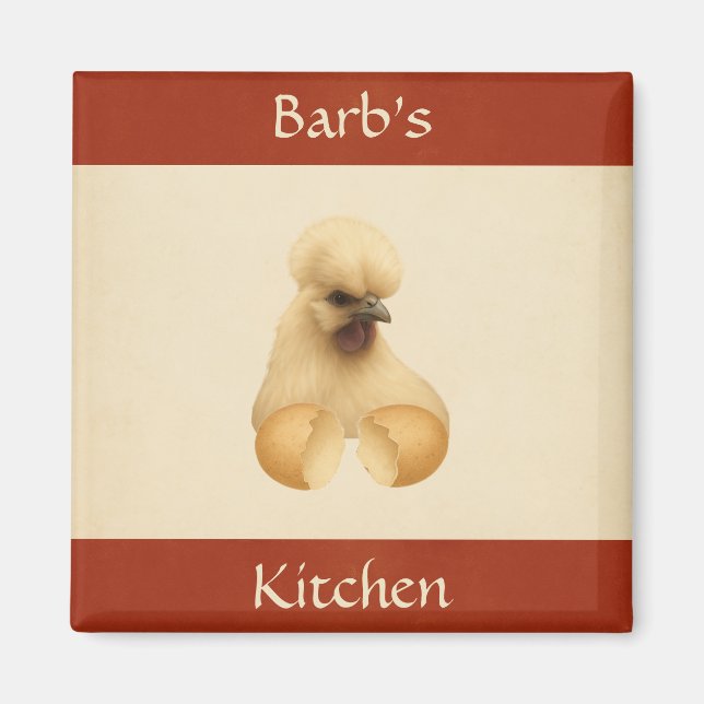 Aimant frigorifique à poulets de Silkie Hen mignon (Devant)