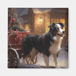 Aimant Frontière Collie Festive de Noël