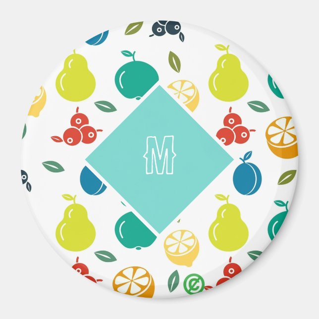 Aimant Fruits Monogrammes simples blancs (Devant)
