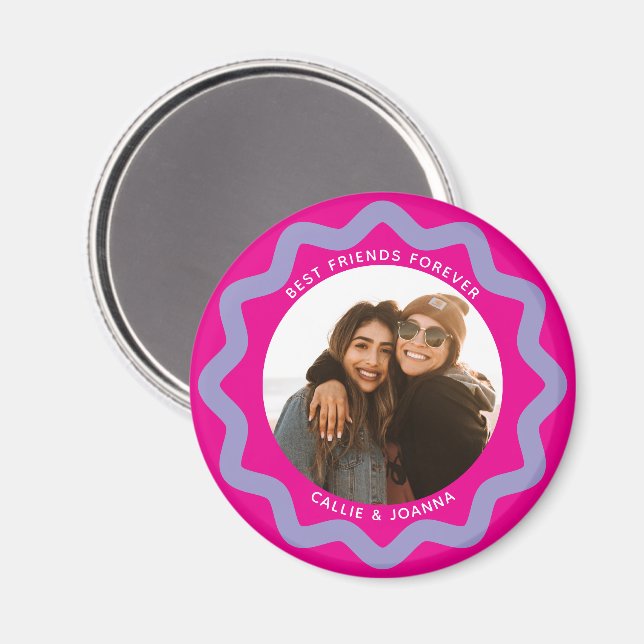 Aimant Fuchsia Lilac Wavy Circle Photo Frame with Text (Recto/Verso)