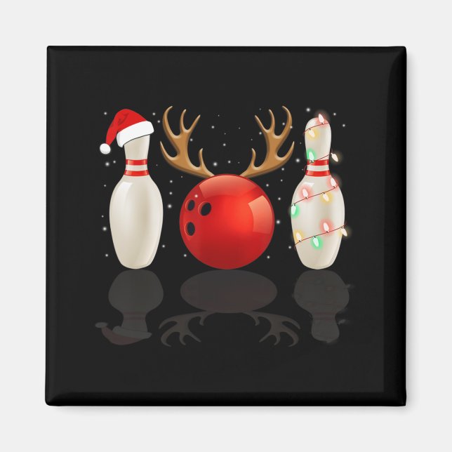 Aimant Fun Bowling Noël Noël Chapeau Noël Lumières Cadeau (Devant)