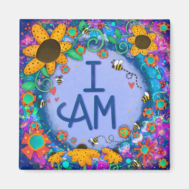 Aimant Fun Bumblebee Bleu Joli Je SUIS Inspirant Floral (Devant)