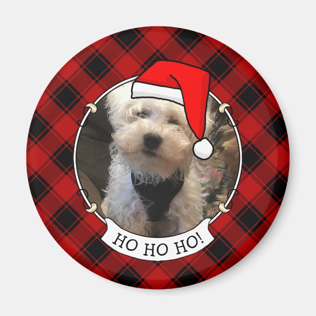 Aimant Fun Custom Christmas Red & Black Plaid Photo Cadre (Devant)