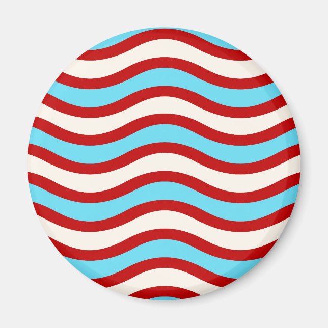 Aimant Fun Rouge Turquoise Turquoise Blanc Lignes Wavy St (Devant)
