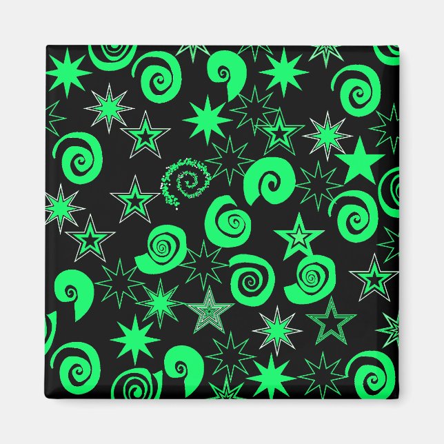 Aimant Funky Lime Green Black Stars Fun Motif (Devant)