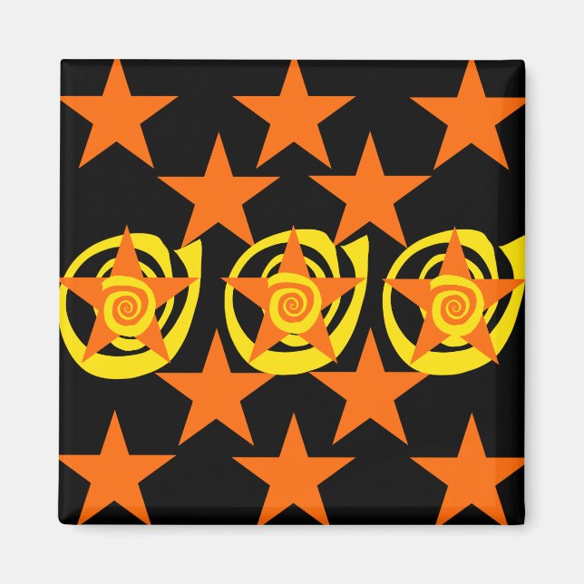 Aimant Funky Orange et Black Stars Motif (Devant)