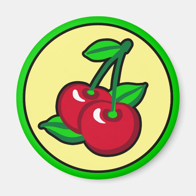 Aimant Funky Rouge Vert Cerises Noires Fruit Pop Art (Devant)