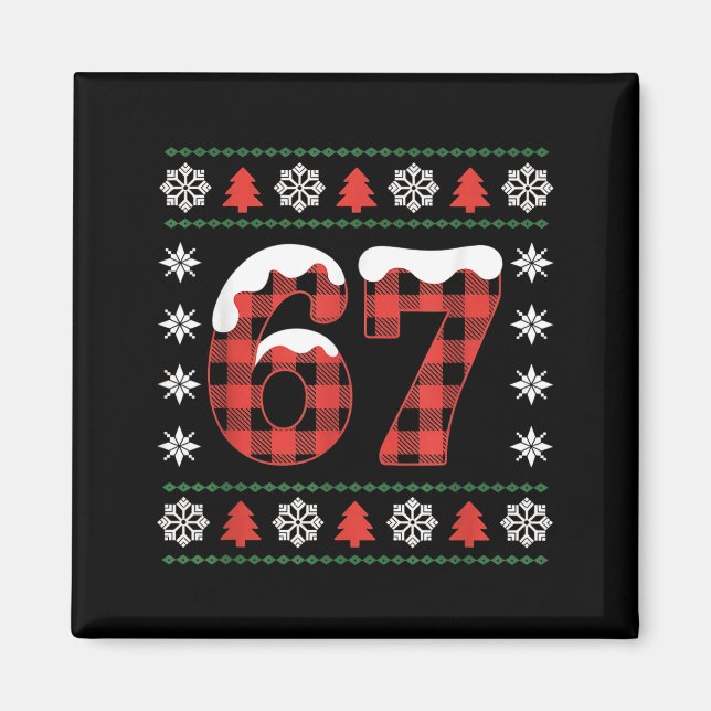 Aimant Funny 67 Buffalo Plaid Christmas Snow Ugly Sweater (Devant)