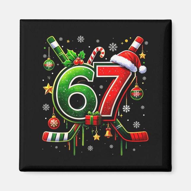 Aimant Funny 67 Six Seven Christmas Ice Hockey  (Devant)