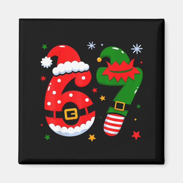 Aimant Funny 6 7 Six Seven Meme Christmas Santa Elf Coupl (Devant)