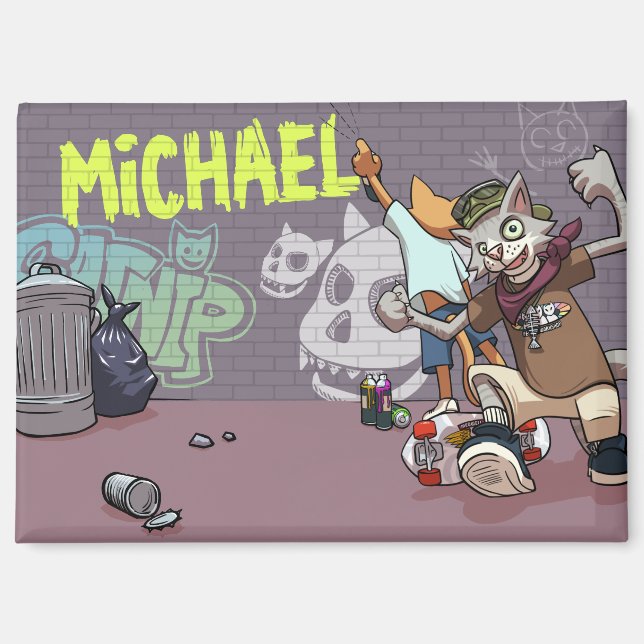 Aimant Funny Alley Cats Ajouter Le Nom Skateboard Graffit (Recto)