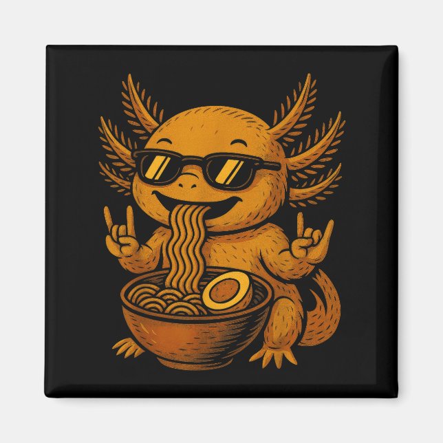 Aimant Funny Anime Kawaii Axolotl Eating Ramen Graphic Te (Devant)