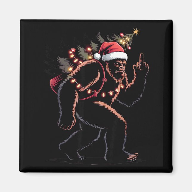 Aimant Funny Bigfoot Middle Finger Christmas Sasquatch An (Devant)