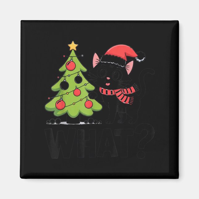 Aimant Funny Black Ca Pushing Christmas Tree Over Cat Wha (Devant)