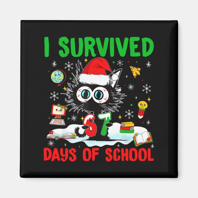 Aimant Funny Black Cat Christmas I Survived 67 Days Of Sc (Devant)