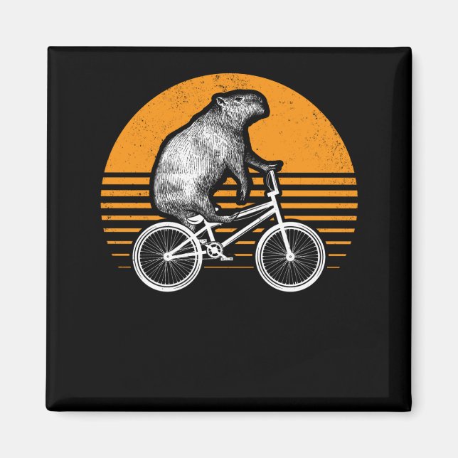 Aimant Funny Capybara vélo d'équitation Retro Capibara vé (Devant)
