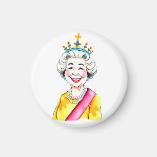 Aimant Funny Cartoon Queen Elizabeth II Royal Portrait