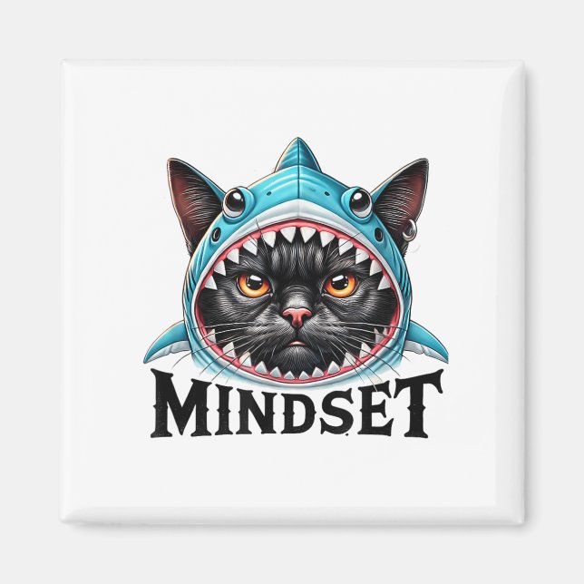 Aimant Funny Cat, Mindset Motivational Saying, Shark  (Devant)
