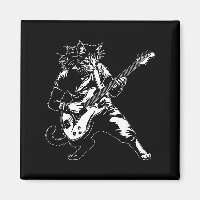 Aimant Funny Cat Playing B Guitar Rock Music Lover Musici (Devant)
