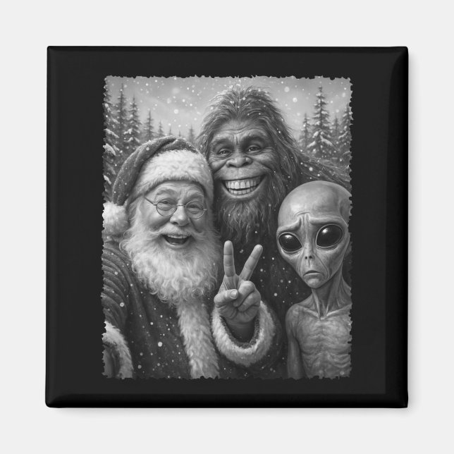 Aimant Funny Cat Santa Bigfoot Alien Christmas Selfie Tee (Devant)