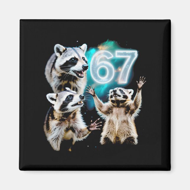 Aimant Funny Chaotic Raccoon Howling At 67 Cosmic Six Sev (Devant)