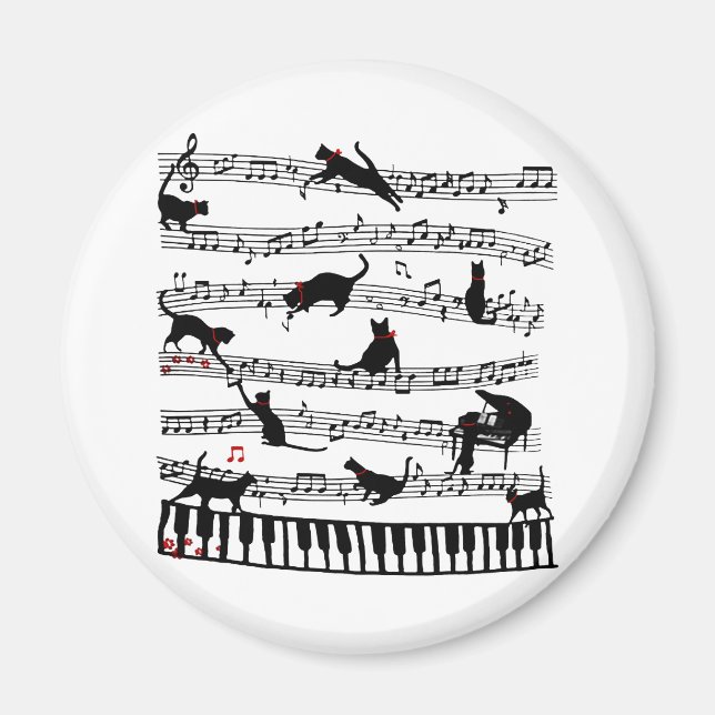 Aimant Funny Chat Music Note, Cadeau Pour Piano Player, M (Devant)