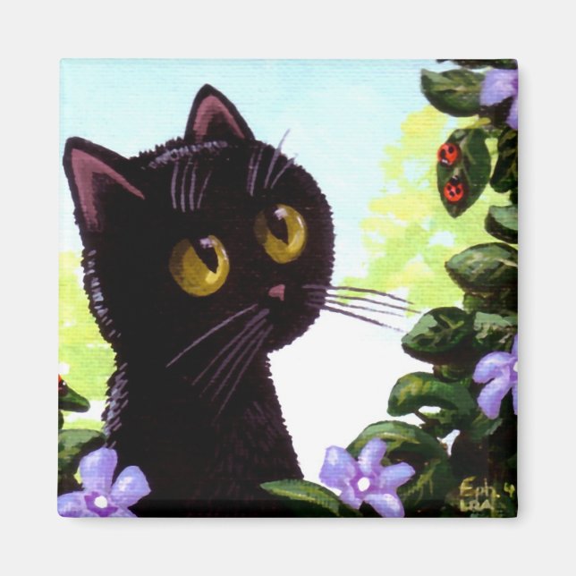 Aimant Funny Chat noir Ladybug Art Créationarts (Devant)