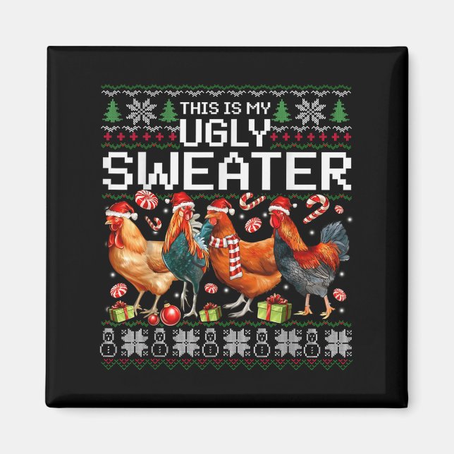 Aimant Funny Chicken Ugly Christmas Sweater Holiday Desig (Devant)