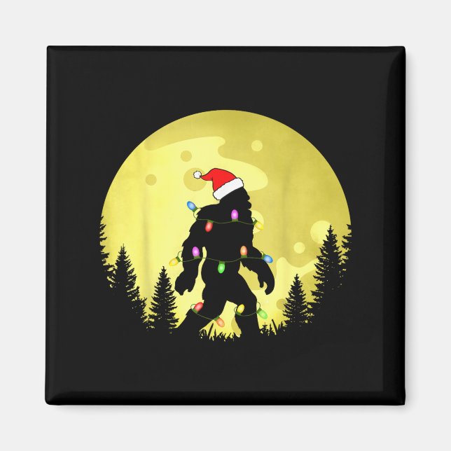 Aimant Funny Christmas Bigfoot Santa Hat Moon Sasquatch M (Devant)
