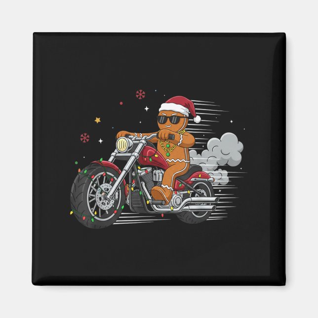 Aimant Funny Christmas Gingerbread Man Biker Riding A Mot (Devant)