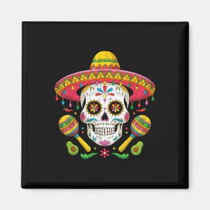 Aimant Funny Cinco De Mayo Drôle Crâne Avec Sombrero Casq