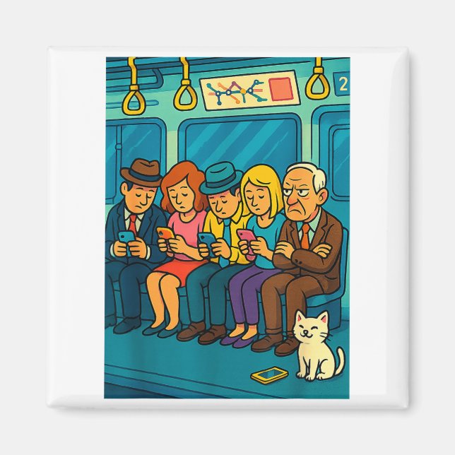Aimant Funny Commuter Train Digital Detox Tech Satire Gif (Devant)
