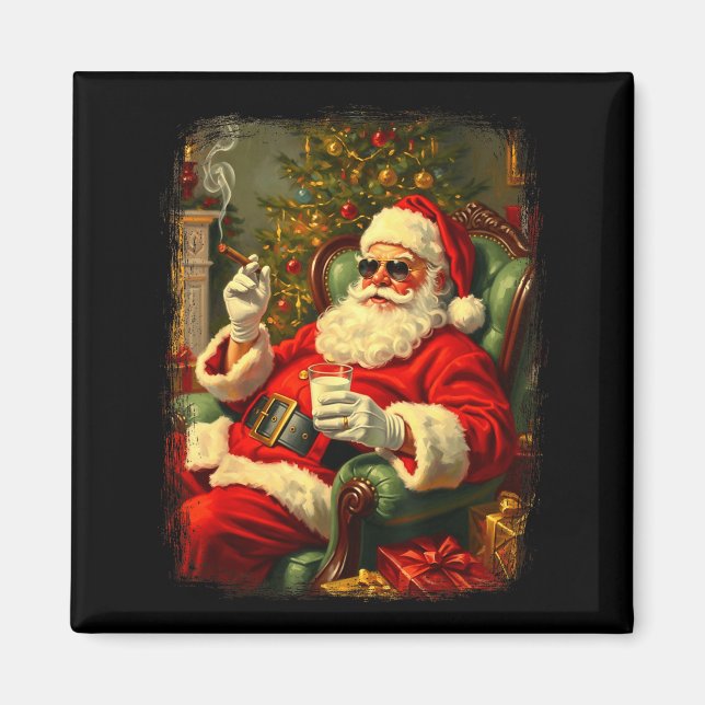 Aimant Funny Cool Sungles Cigar And Milk Santa Christmas  (Devant)