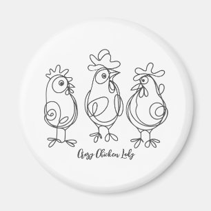 Aimant Funny Crazy Chickens Line Art T-Shirt personnalisé