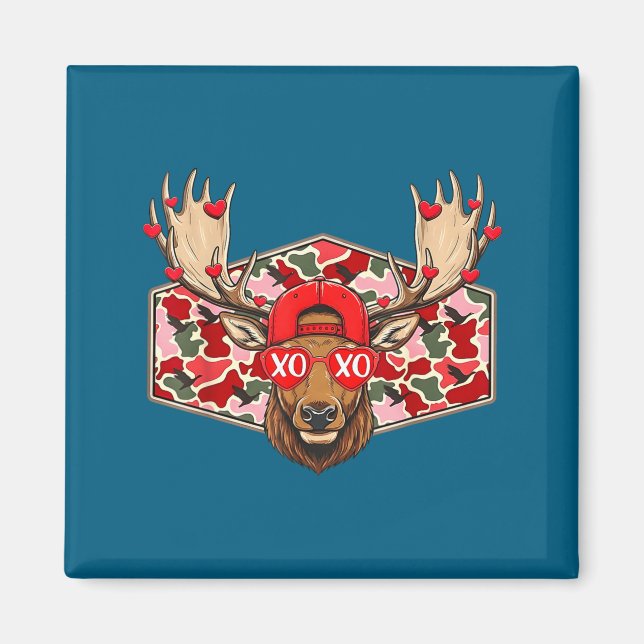 Aimant Funny Deer Hunting Buck Camo Valentines Day Men Wo (Devant)