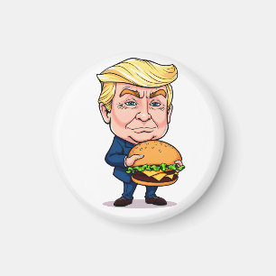 Aimant Funny Donald Trump Cartoon with Giant Burger