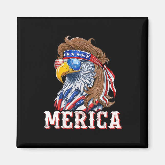 Aimant Funny Eagle Mullet 4 juillet États-Unis Drapeau M (Devant)