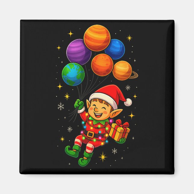 Aimant Funny Elf Astronaut With Planets Christmas Pjs For (Devant)