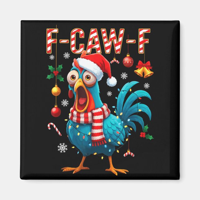 Aimant Funny F-caw-f Christmas Chicken Xmas Lights Santa  (Devant)