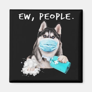 Aimant Funny husky chev dog wearing a face mask