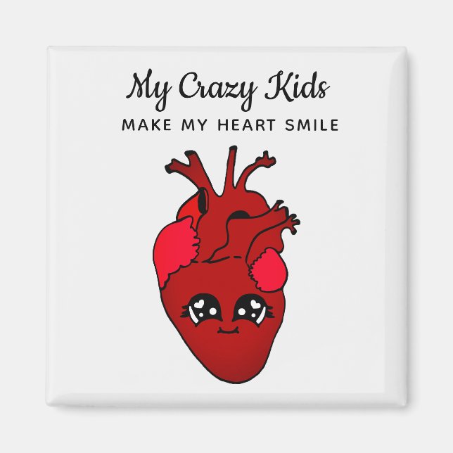 Aimant Funny Kawaii Souriant Coeur Enfants Valentines Jou (Devant)
