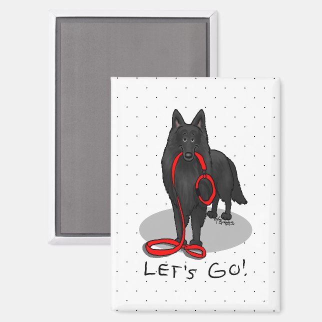 Aimant Funny Let's Go! Walk Belgian Sheepdog (black 1) (Recto/Verso)