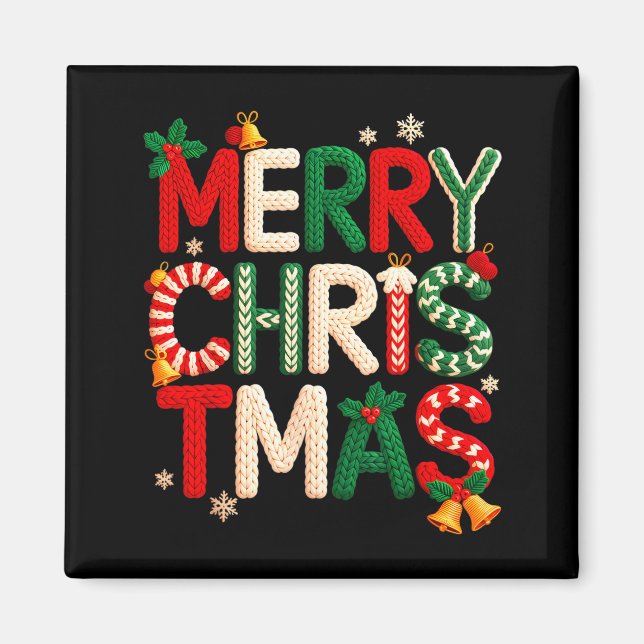 Aimant Funny Merry Christmas Yarn Crochet Knitting Quilte (Devant)
