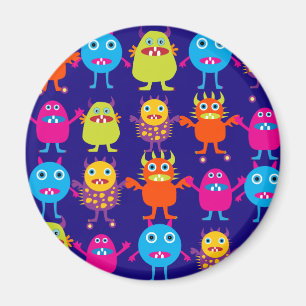 Aimant Funny Monster Party Cute Créatures sur le bleu